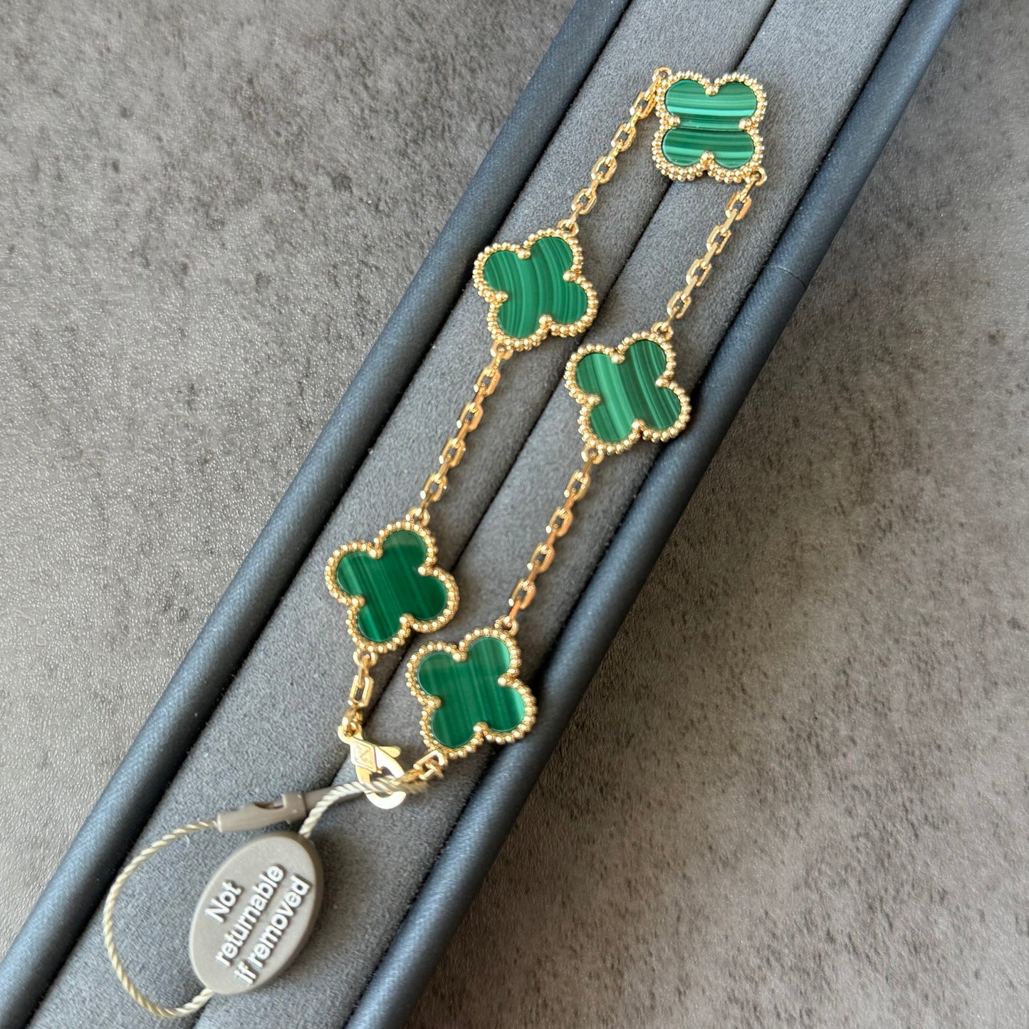 Malachite Clover Bracelet With Gold Plated 7.5 inches CNC version