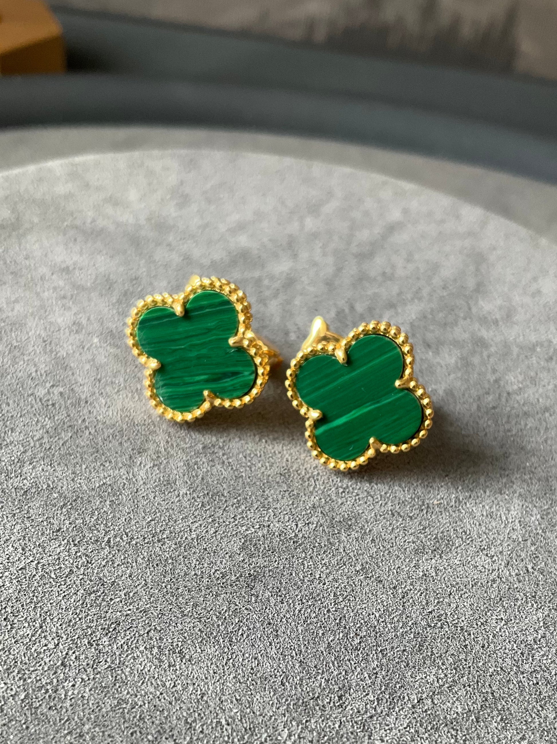 15mm gemstone Clover Earrings, 925 Silver 18k Gold Plated - ParadiseKissCo