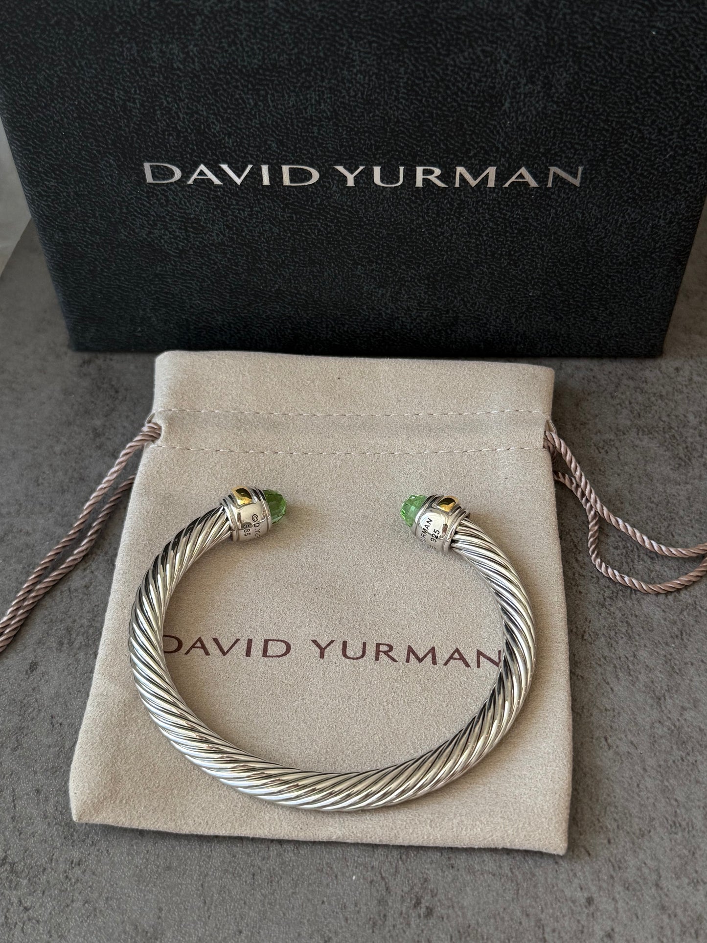 7mm Classic Cable Bracelet 14k Gold Cable Cuff with Peridot 19cm