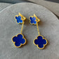 2 motifs blue agate clover earrings clover dangle earrings 925 silver 18k gold plated - ParadiseKissCo