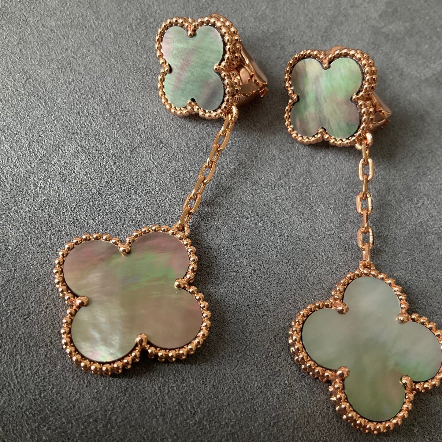 2 motif Grey mother of pearl clover earrings 925 silver 18k rose gold plated