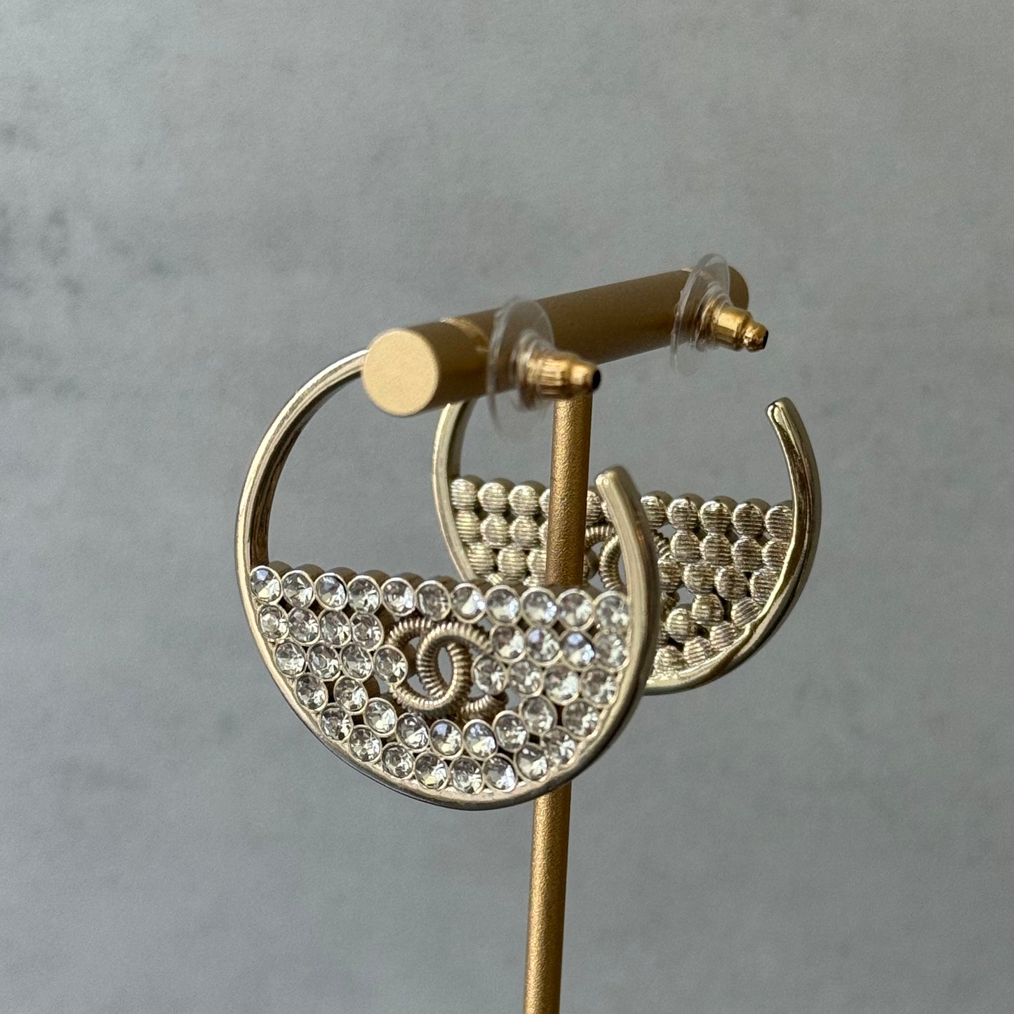 Coco Gold Tone Crystal CC Open Hoop Earrings