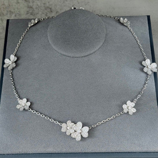 9 motif cz clover necklace 925 silver 18k white gold plated 42 cm long