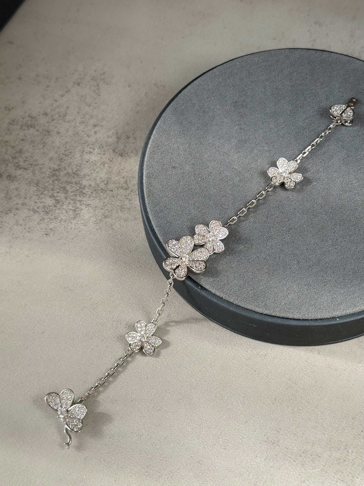 Cz frivole clover bracelet 925 silver 18k white gold plated 17cm long