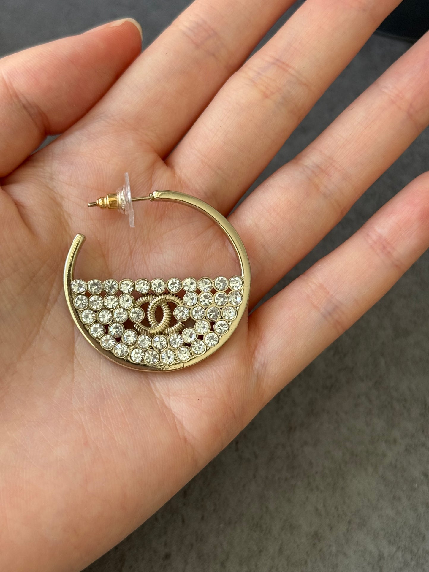 Coco Gold Tone Crystal CC Open Hoop Earrings