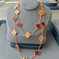 Guillioche Carnelian 20 motif clover necklace 925 silver 18k rose gold plated 84 cm long clover size 15mm - ParadiseKissCo