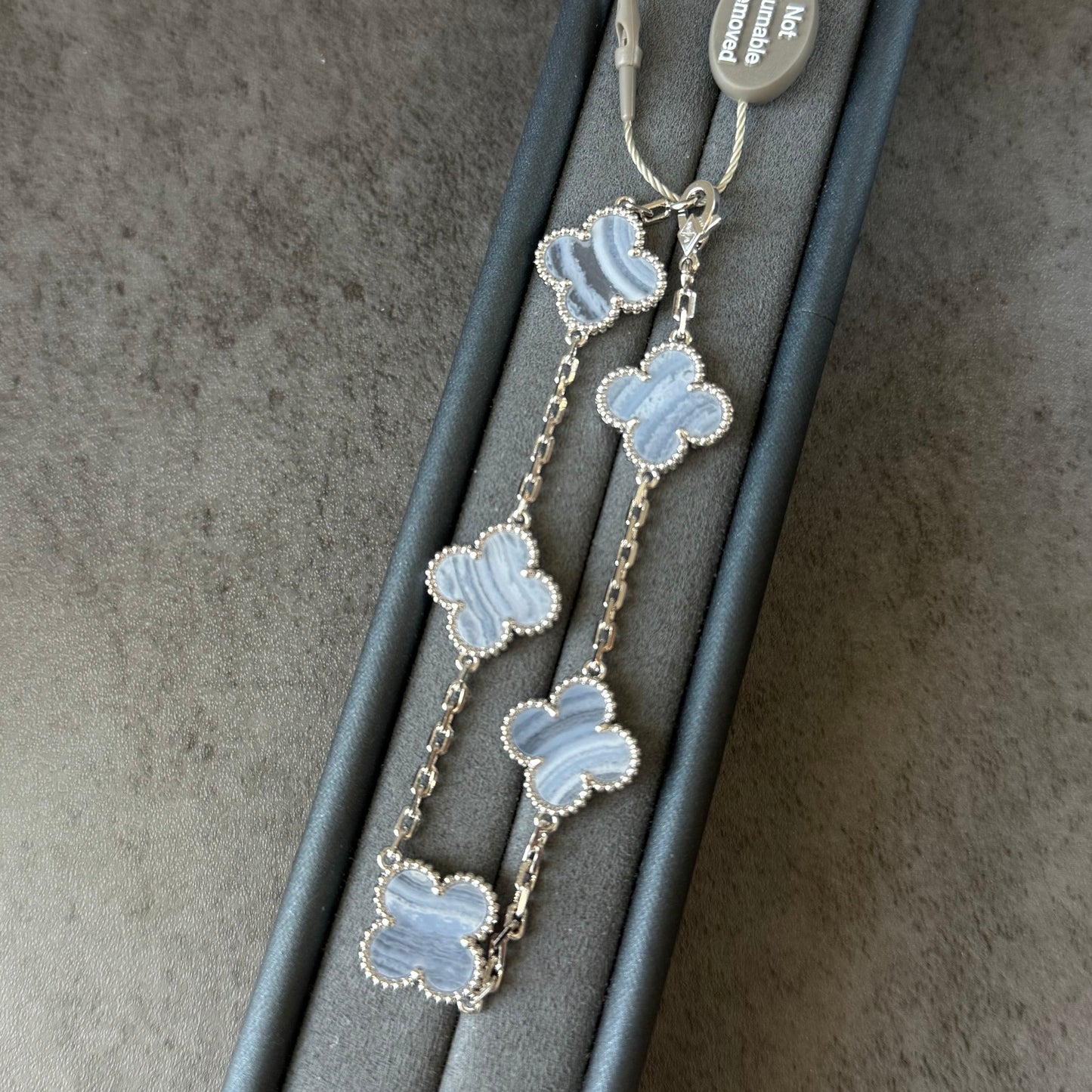 Chalcedony Clover Bracelet With White Gold Plated 7.5 inches CNC version