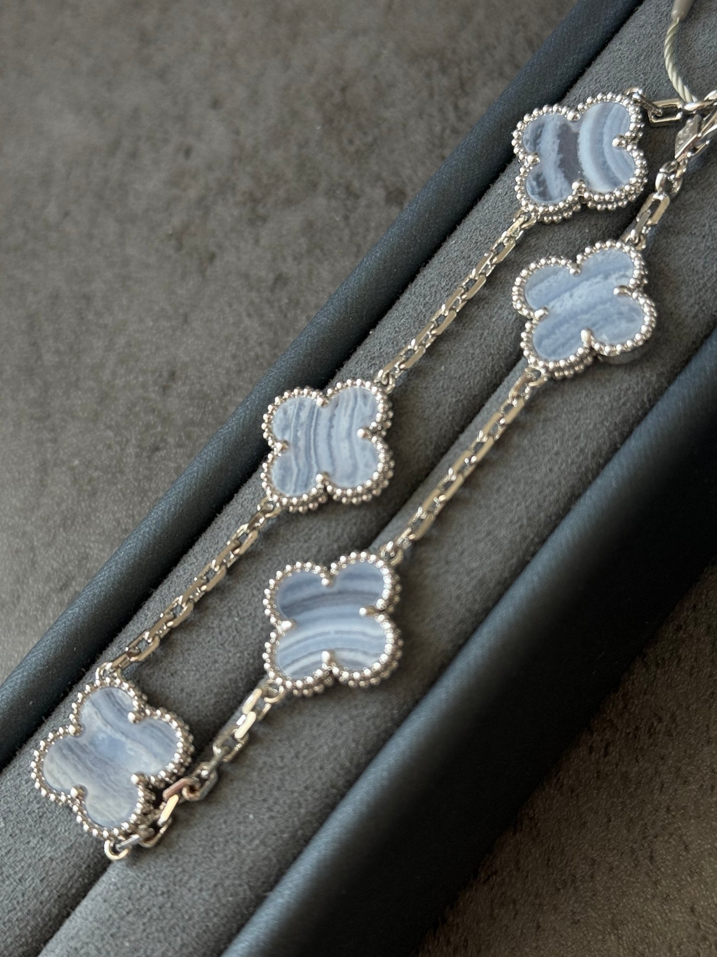Chalcedony Clover Bracelet With White Gold Plated 7.5 inches CNC version