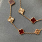 Guillioche Carnelian 20 motif clover necklace 925 silver 18k rose gold plated 84 cm long clover size 15mm