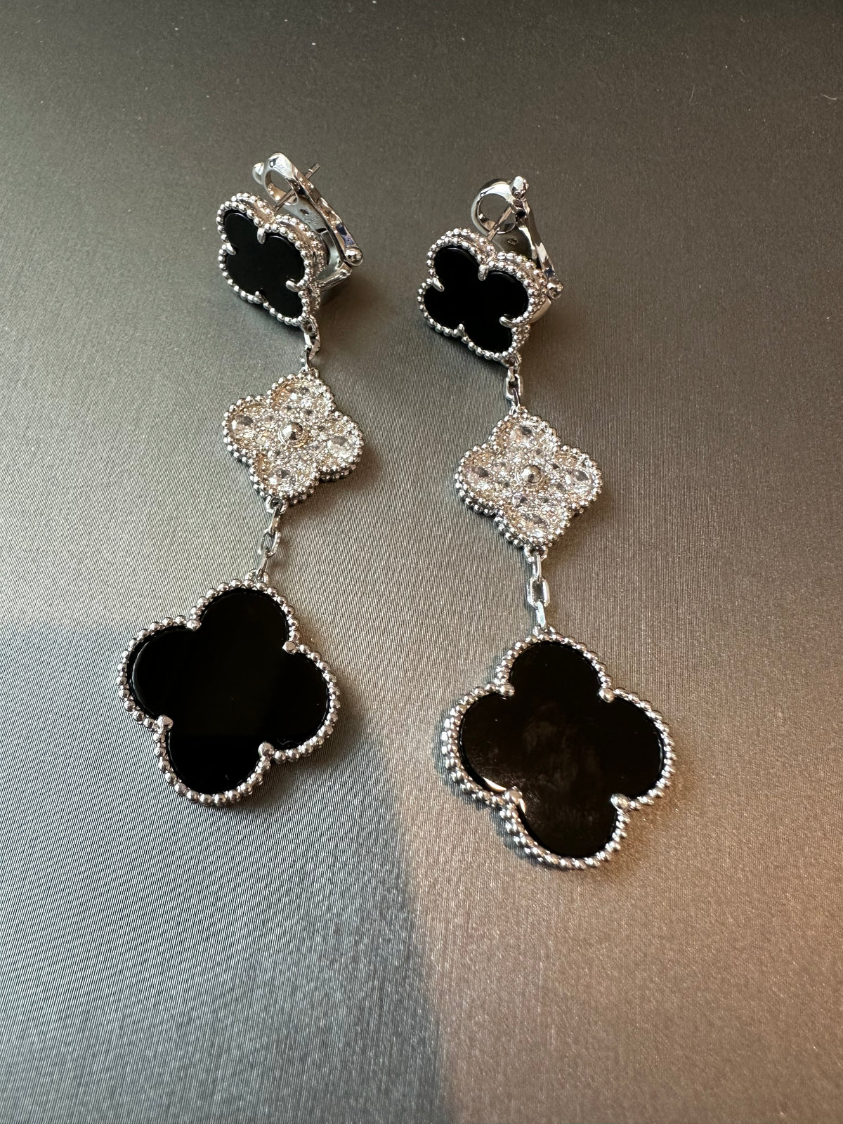 3 motifs Gemstone Cz clover earrings clover dangle earrings 18k gold plated