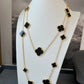 16 motifs onyx charm clover necklace 925 silver with 18k gold plated 120cm long - ParadiseKissCo