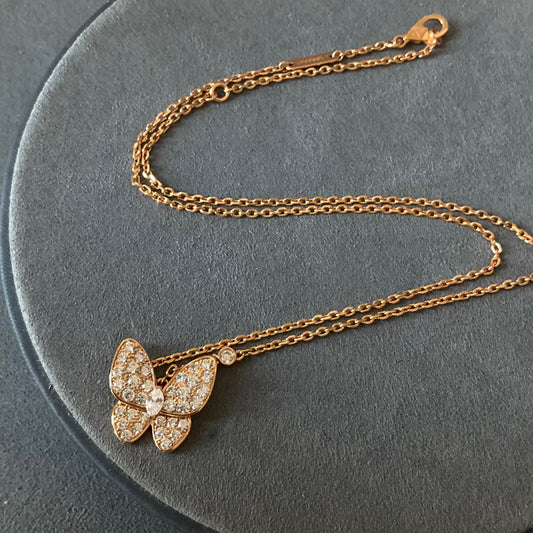 butterfly CZ necklace 925 silver 18k rose gold plated 42 cm long