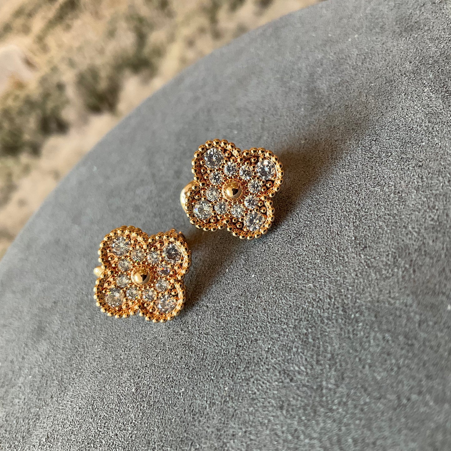 15mm cz clover earrings 925 silver 18k gold plated - ParadiseKissCo