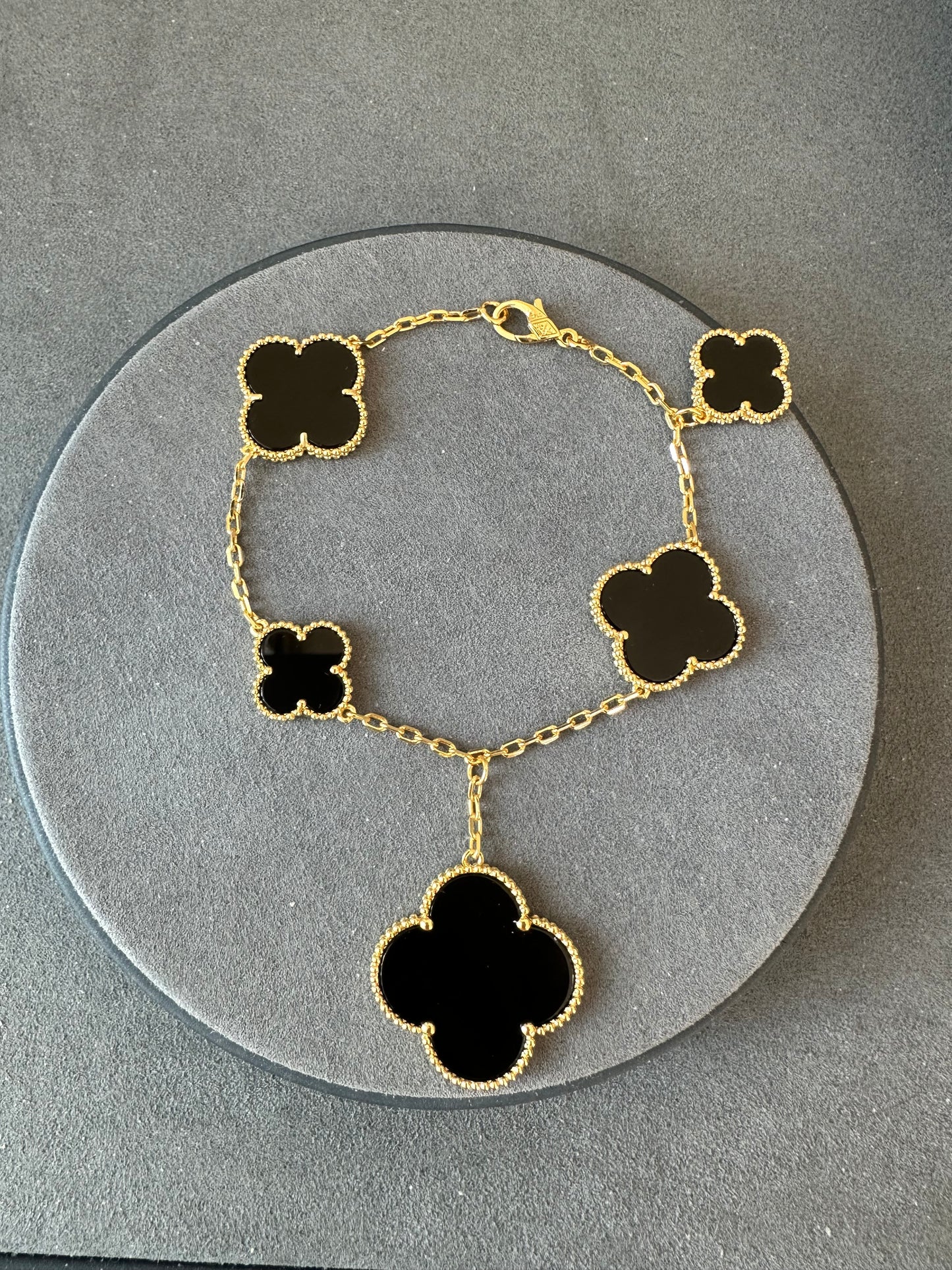 Gemstone Charm Clover bracelet 925 silver 18k gold plated 7.5 inches