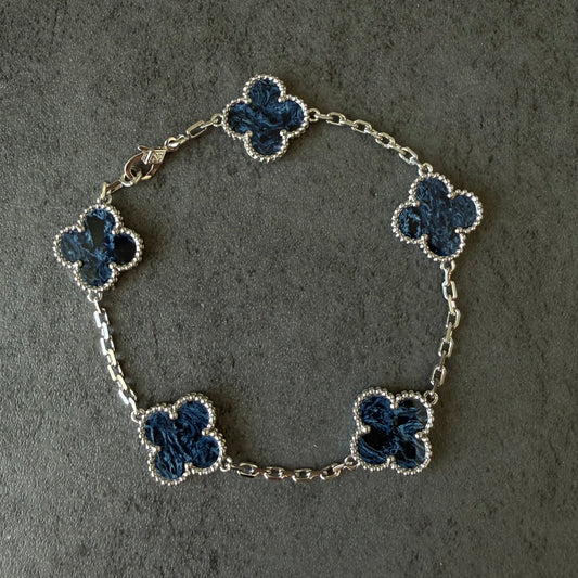 5 motifs Pietersite 15mm clover bracelet with 18k white gold plated 7.5 inches
