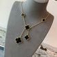 6 motifs black onxy clover charm necklace 925 silver 18k gold plated 42cm long - ParadiseKissCo