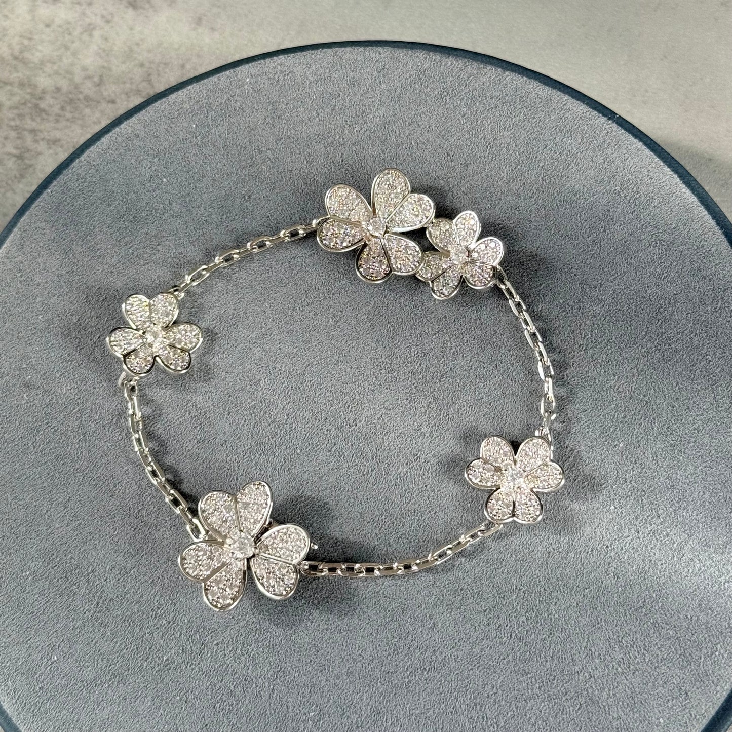 Cz frivole clover bracelet 925 silver 18k white gold plated 17cm long