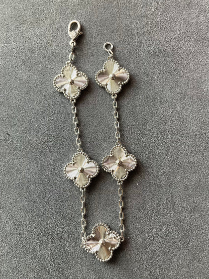 5 motifs Guillioche 15mm clover bracelet 925 silver 18k gold plated 7.5 inches long - ParadiseKissCo