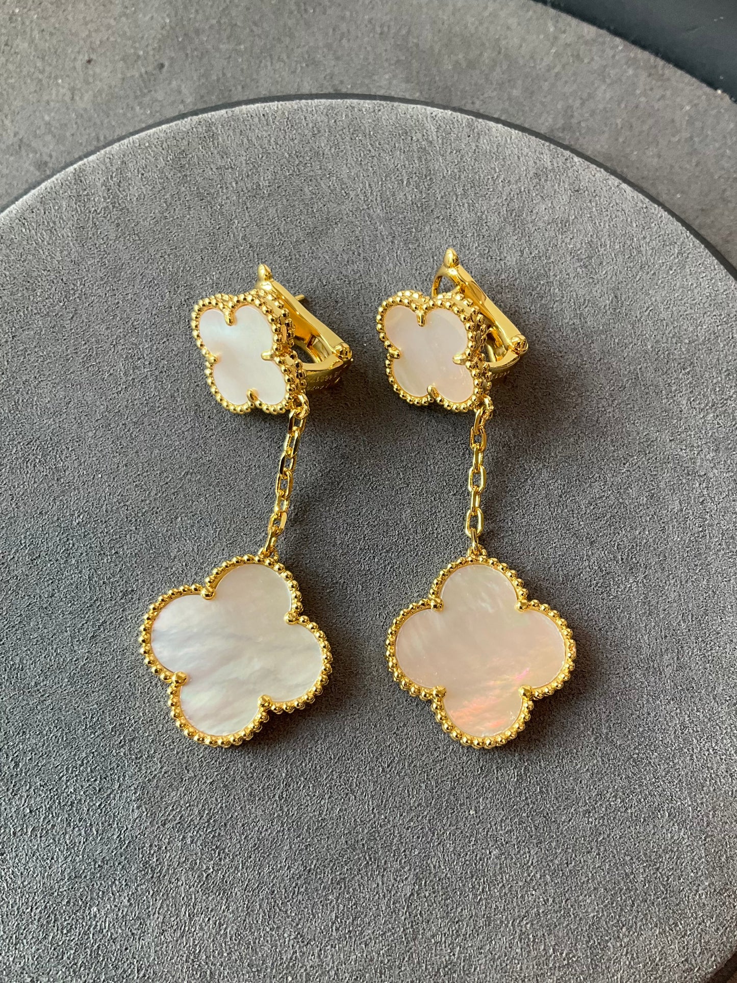 2 motifs Mother of pearl clover earrings clover dangle earrings 925 silver 18k gold plated - ParadiseKissCo