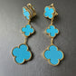 3 motifs Turquoise clover earrings clover dangle earrings 925 silver 18k gold plated - ParadiseKissCo