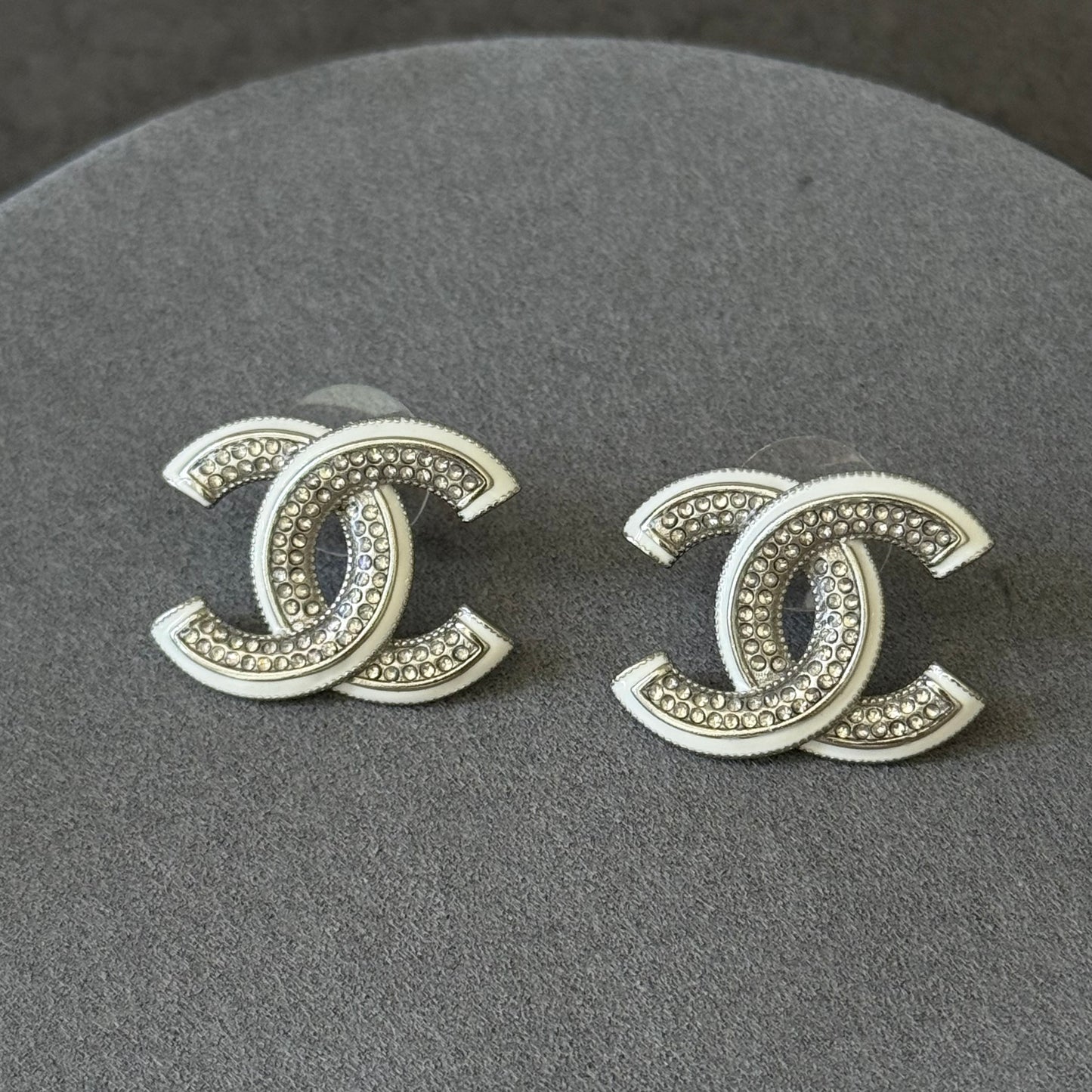 Coco White Enamel CZ Diamond Stud Earrings