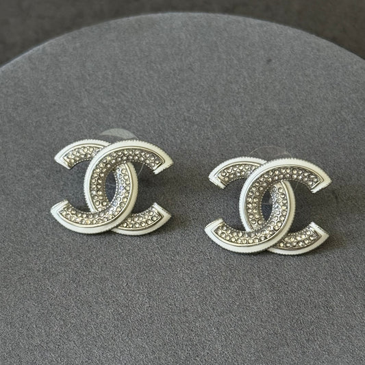 Coco White Enamel CZ Diamond Stud Earrings