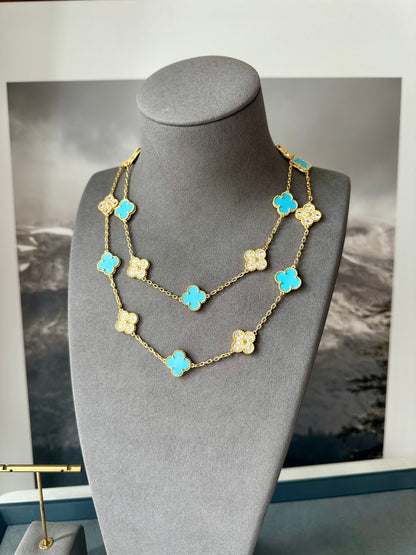 20 motifs gemstone cz 18k Gold Plated Clover Flower Style S 925 Silver Necklace 84cm