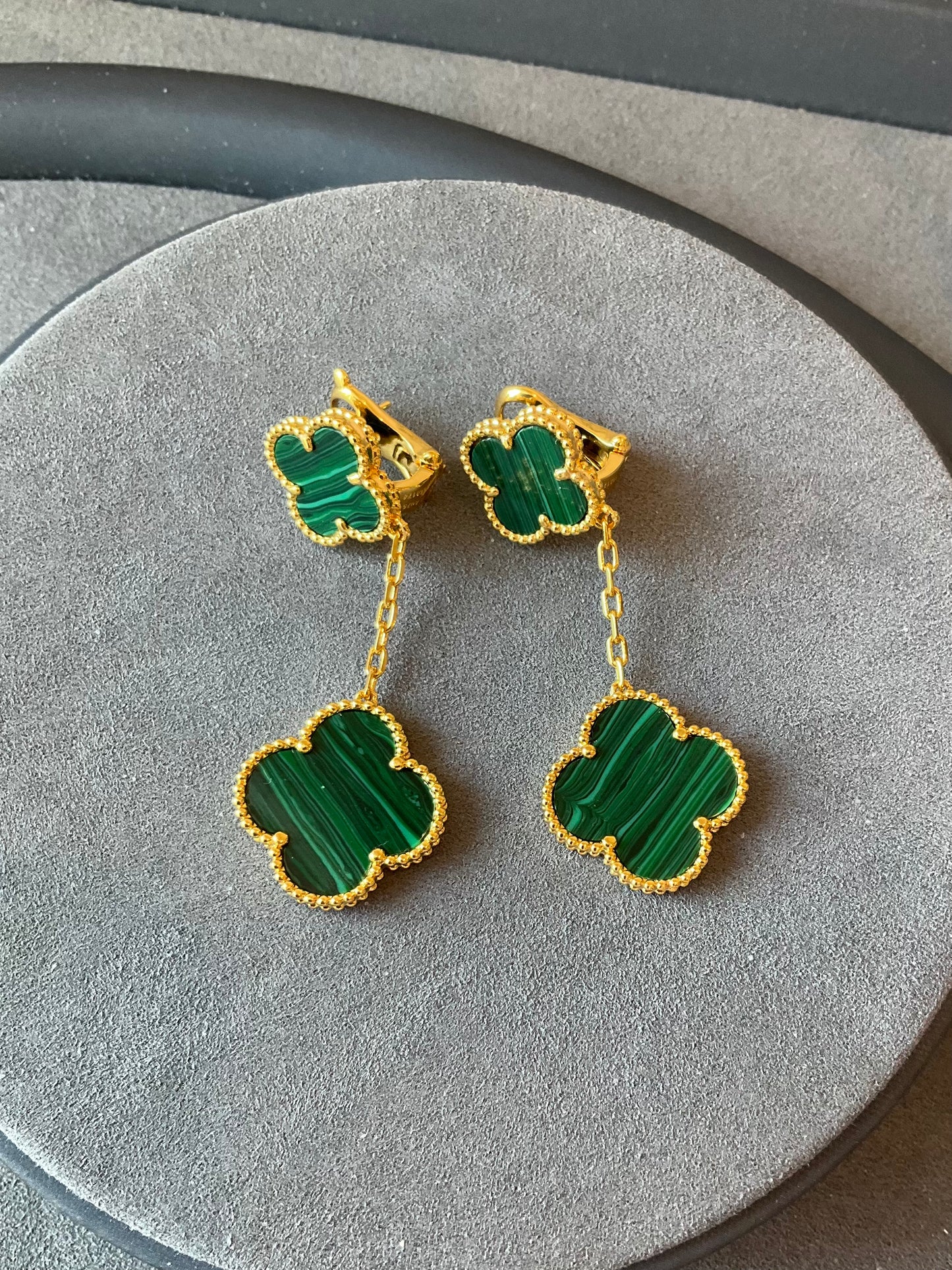 2 motifs malachite clover earrings clover dangle earrings 925 silver 18k gold plated - ParadiseKissCo