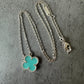Single Motifs Amazonite 18k white gold plated Four Leaf Clover Flower Necklace 42cm