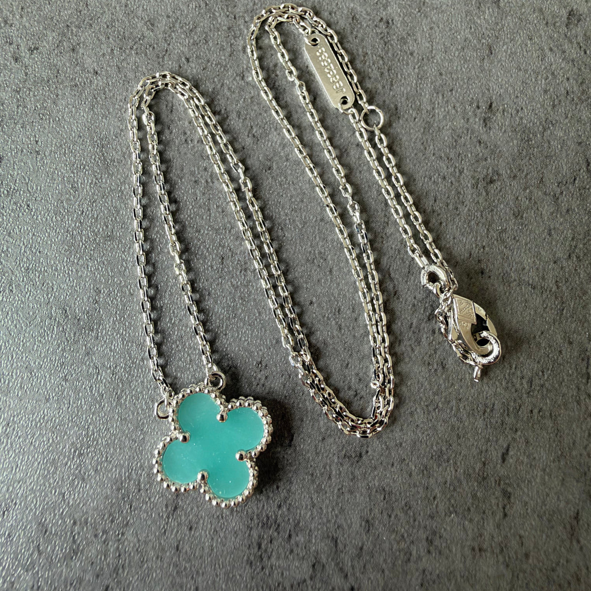 Single Motifs Amazonite 18k white gold plated Four Leaf Clover Flower Necklace 42cm