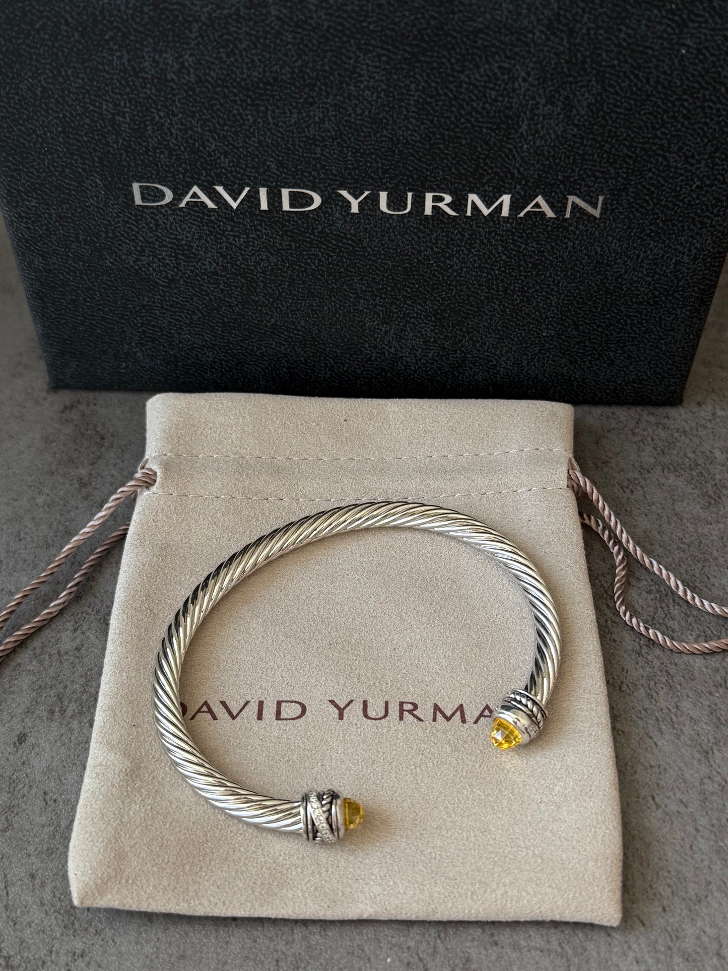 5mm Citrine, & Diamond Classic Cable Bracelet 19cm
