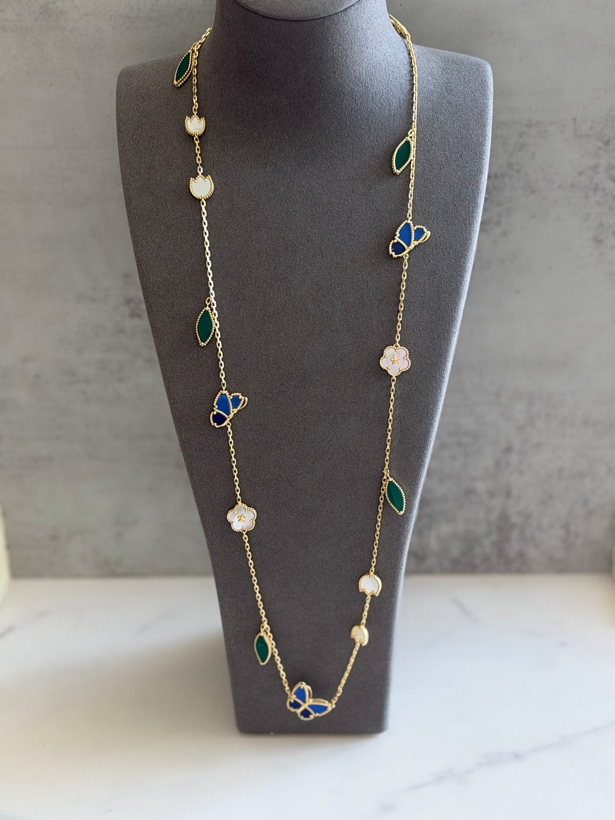 Lucky Spring Butterfly long necklace, 15 motifs