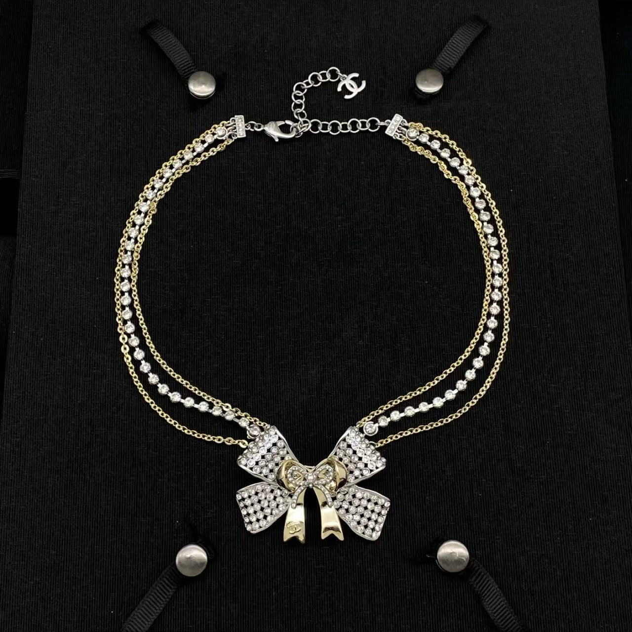 coco bow diamond pearl necklace