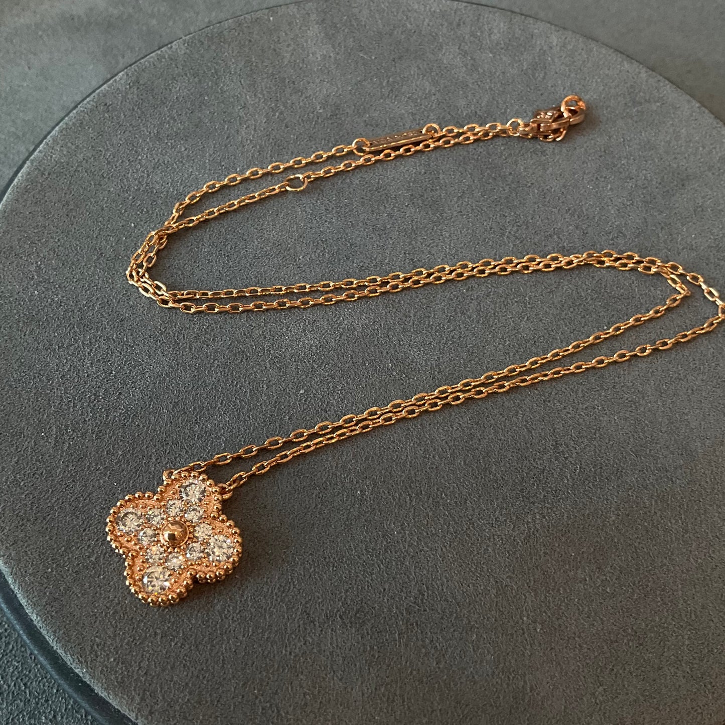 15mm cz Clover Necklace, Gold Plated, 925 Sterling Silver 42cm long