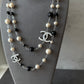 coco black white long pearl necklace