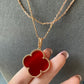25mm clover carnelian necklace 925 silver 18k rose gold plated 88cm long - ParadiseKissCo