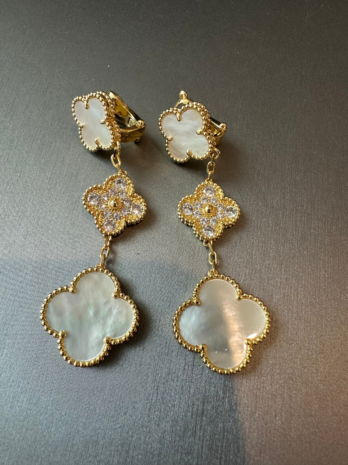 3 motifs Gemstone clover earrings clover dangle earrings 925 silver 18k gold plated