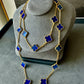 Blue agate 20 motif clover necklace 925 silver 18k gold plated 84 cm long clover size 15mm - ParadiseKissCo