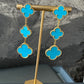 3 motifs Turquoise clover earrings clover dangle earrings 925 silver 18k gold plated - ParadiseKissCo