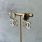 coco Gold Tone White Enamel Double C Dangle Earrings
