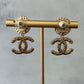 coco Gold Tone White Enamel Double C Dangle Earrings