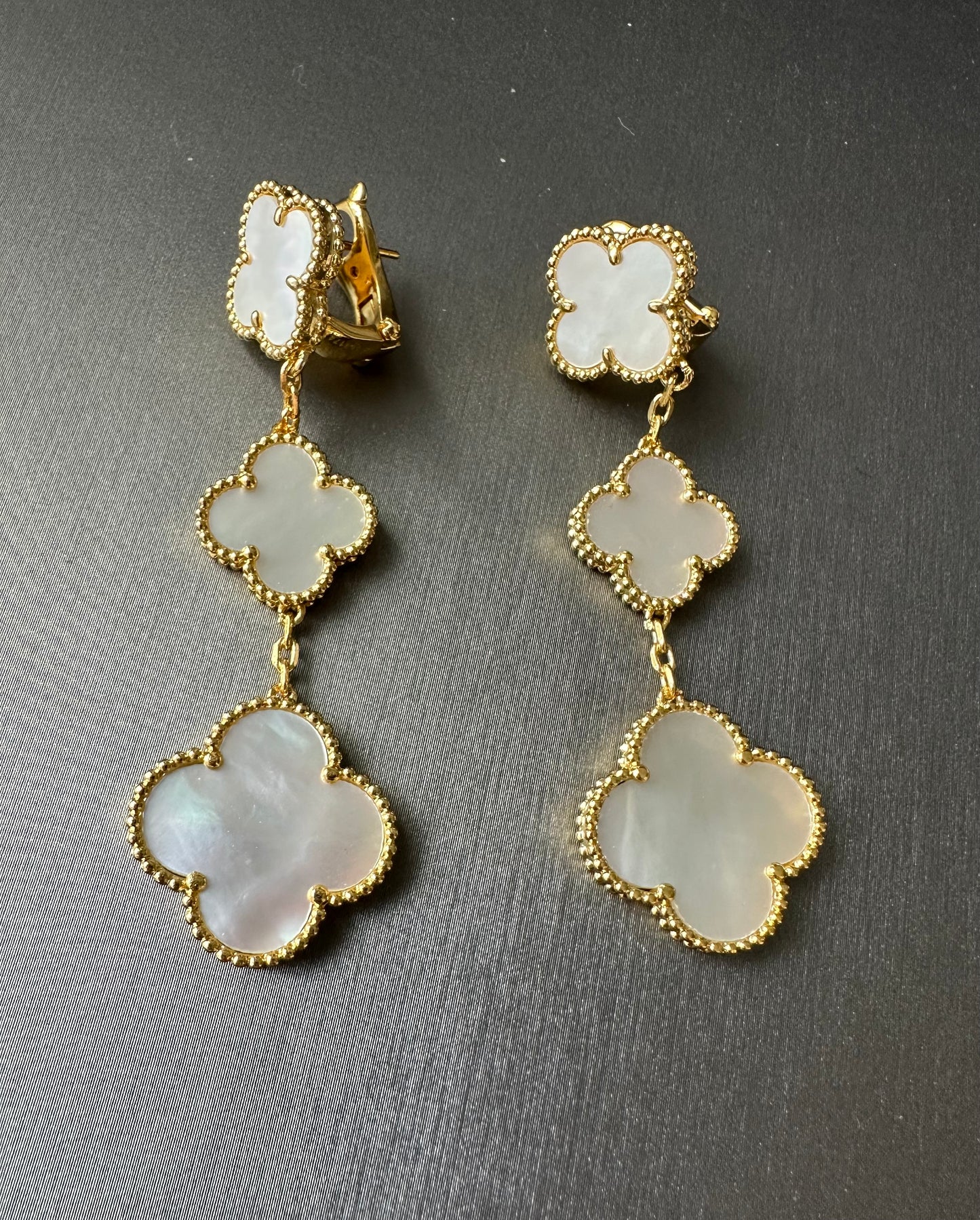 3 motifs Mother of pearl clover earrings clover dangle earrings 925 silver 18k gold plated - ParadiseKissCo