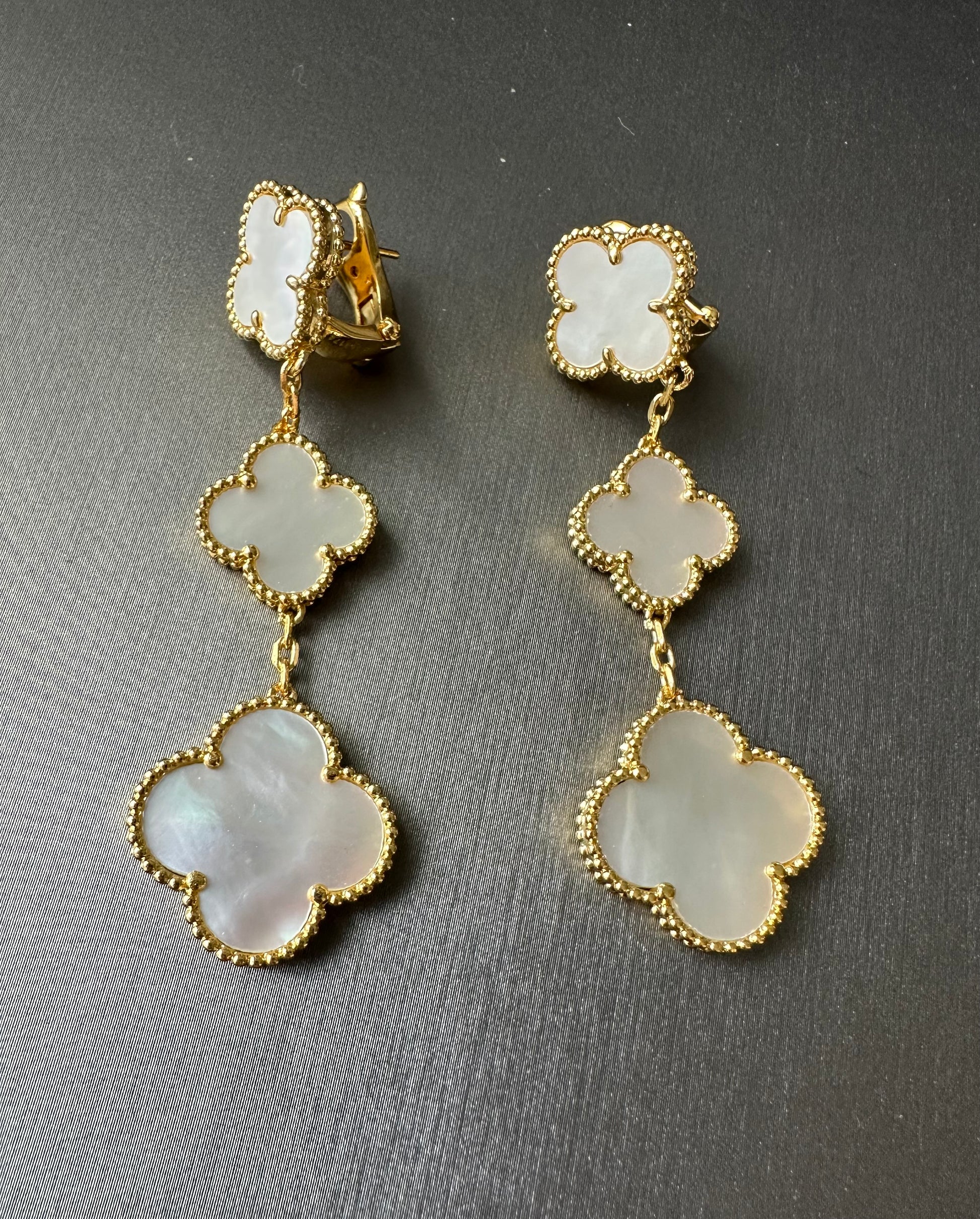 3 motifs Mother of pearl clover earrings clover dangle earrings 925 silver 18k gold plated - ParadiseKissCo