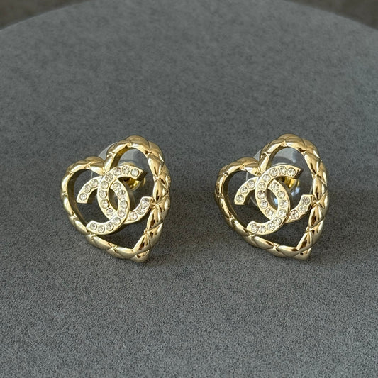 coco heart diamond light gold earring