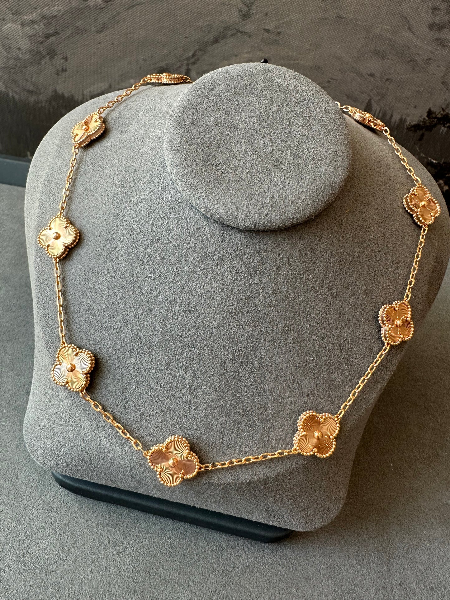 10 motif Guilliche clover necklace 925 silver 18k rosegold plated 42 cm long clover size 15mm - ParadiseKissCo