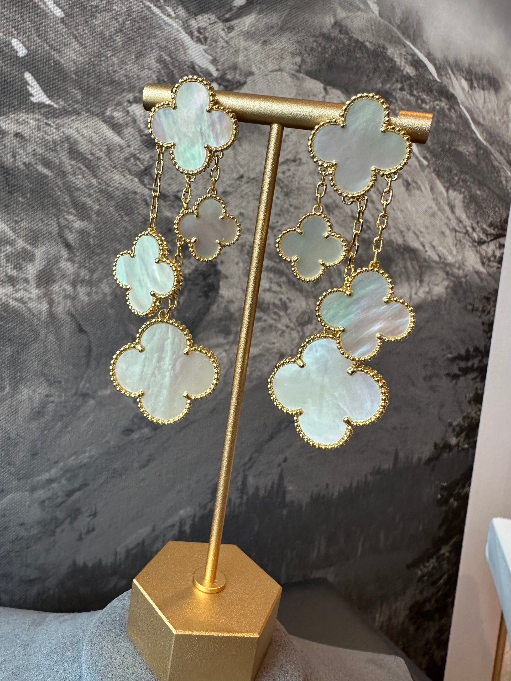 4 motifs Mother of pearl clover earrings clover dangle earrings 925 silver 18k gold plated - ParadiseKissCo