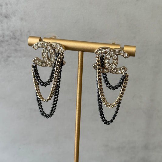 coco black gold chain Cz Diamond earrings