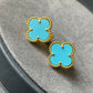 15mm gemstone Clover Earrings, 925 Silver 18k Gold Plated - ParadiseKissCo