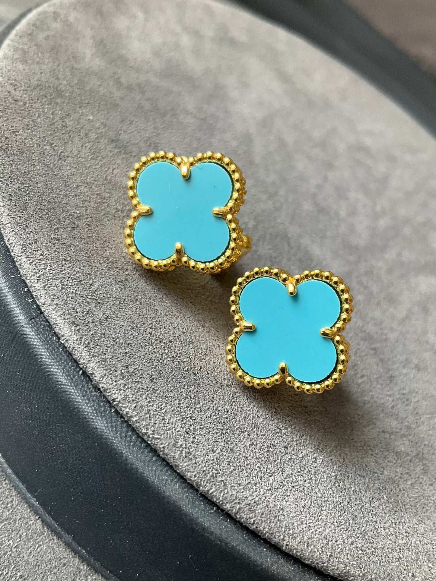 15mm gemstone Clover Earrings, 925 Silver 18k Gold Plated - ParadiseKissCo