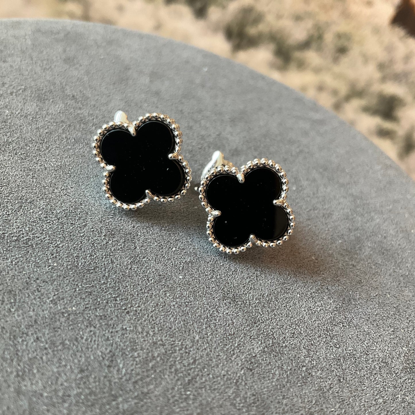 15mm Gemstone Clover Earrings, 925 Silver 18k White Gold Plated - ParadiseKissCo